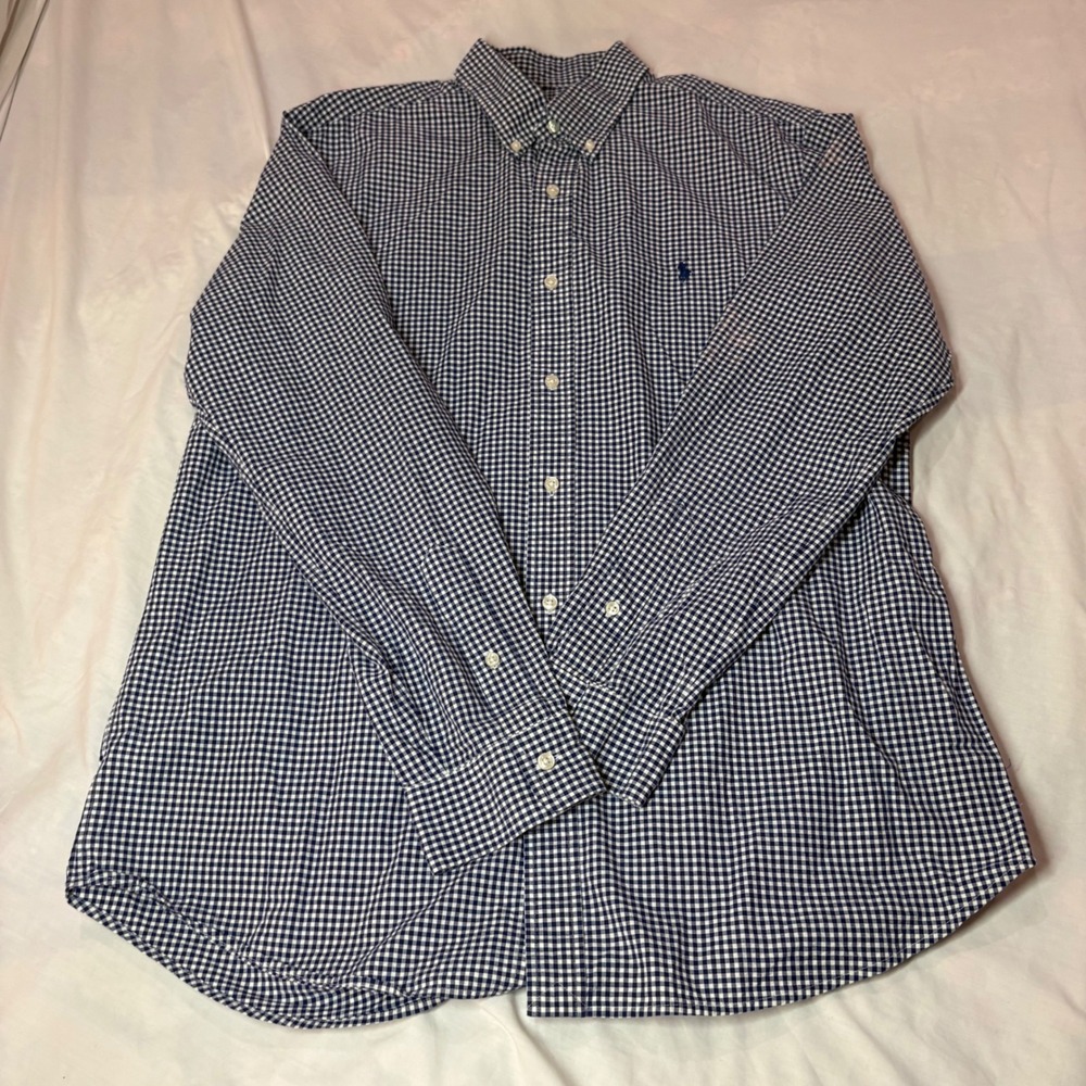 Polo Ralph Lauren Mens Large Classic Fit Gingham Button Down Shirt Navy White
